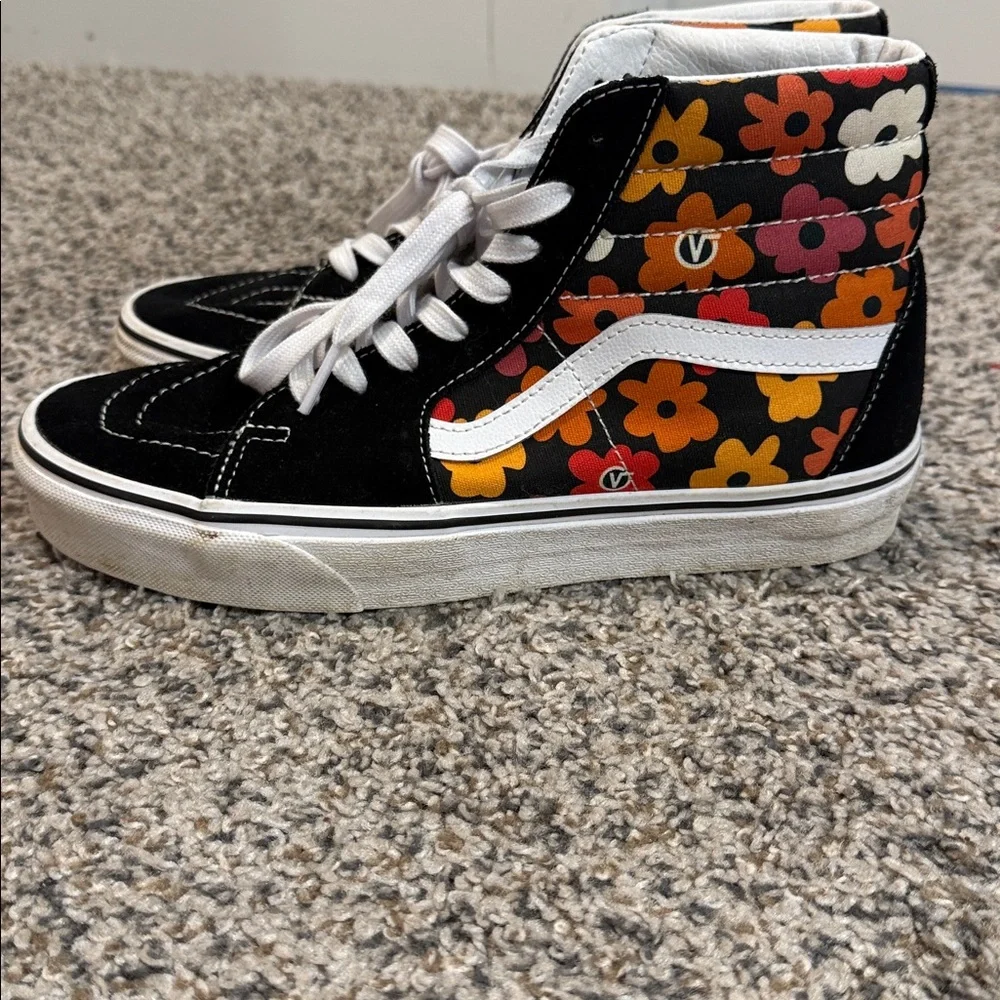 VANS SK8-HI Flower Black Suede Multicolor Canvas High Top Sneakers Men's 7.5/W 9